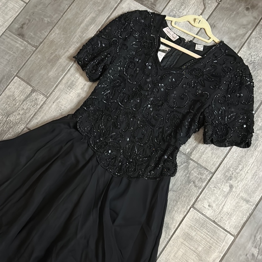 VINTAGE LAWRENCE KAZAR BLACK SEQUIN BEADED UPPER FULL GOWN MEDIUM new w tags